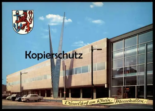 ÄLTERE POSTKARTE DÜSSELDORF MESSEHALLEN MESSE MESSEZENTRUM PORSCHE 911 ? VW Wappen Ansichtskarte cpa AK postcard