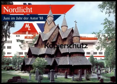 ÄLTERE POSTKARTE MS ASTOR 88 NORDLICHT KREUZFAHRTSCHIFF HADAG CRUISE LINE Schiff Motorschiff ship Stabkirche Norge cpa