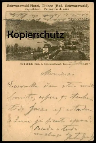 ALTE VORLÄUFER LITHO POSTKARTE SCHWARZWALD HOTEL TITISEE 1893 EIGENTÜMER FRIEDRICH JÄGER cpa postcard Ansichtskarte