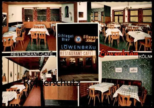 ÄLTERE POSTKARTE KÖLN RESTAURANT CAFÉ LÖWENBRÄU SCHLEGEL BIER SÜNNER KÖLSCH INH. KARL BRESGEN HOHE STRASSE AK cpa