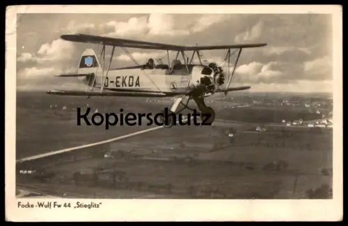 ALTE POSTKARTE FOCKE WULF FW 44 STIEGLITZ D-EKDA STEMPEL TUTOW DEMMIN Flugzeug aircraft airplane avion plane postcard
