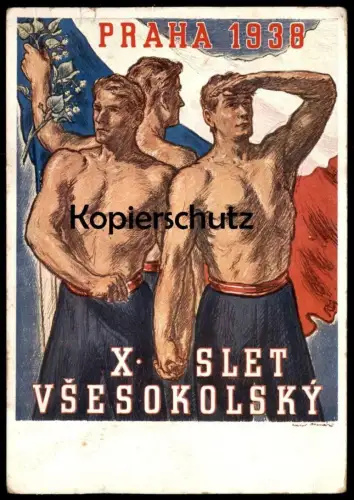 ALTE POSTKARTE PRAHA 1938 X. SLET VSESOKOLSKY Prag Prague Ceska republika Czech republic postcard cpa