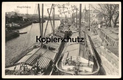 ALTE POSTKARTE MAGDEBURG ZOLLHAFEN FRACHTSCHIFF Schiffe Schiff cargo freight ship vrachtschip cpa postcard Ansichtskarte