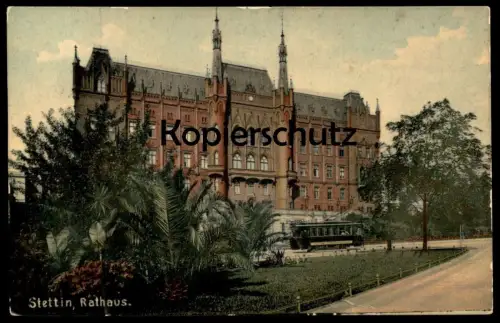 ALTE POSTKARTE STETTIN RATHAUS STRASSENBAHN Tram tramway Pommern Szczecin AK Ansichtskarte cpa postcard