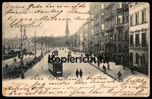 ALTE POSTKARTE HAMBURG JUNGFERNSTIEG 1902 STRASSENBAHN COIFFEUR CIGARREN TRAM tramway Ansichtskarte AK postcard cpa