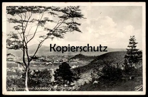 ALTE POSTKARTE RHEINTAL MIT BAD GODESBERG UND SIEBENGEBIRGE 1946 SERIE SAGENUMWOBENER RHEIN cpa Ansichtskarte postcard