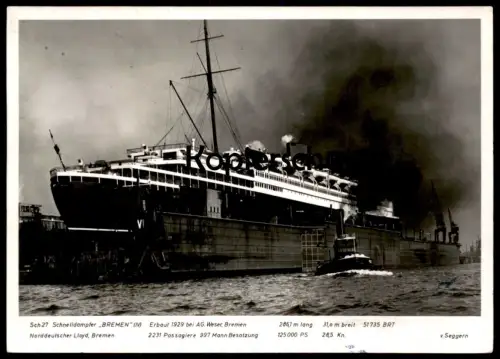 ALTE POSTKARTE SCHNELLDAMPFER BREMEN DAMPFER NORDDEUTSCHER LLOYD Schlepper steam boat bateau Ansichtskarte postcard cpa
