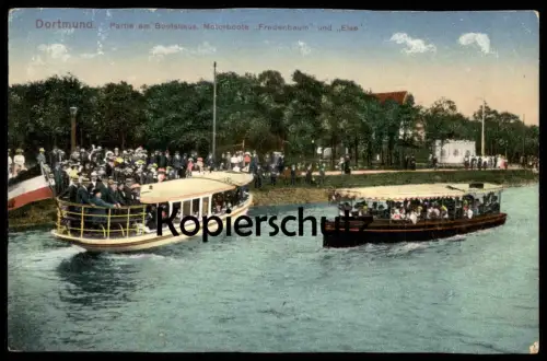 ALTE POSTKARTE DORTMUND PARTIE AM BOOTSHAUS MOTORBOOTE FREDENBAUM UND ELSE Boot Schiff ship Ansichtskarte postcard cpa