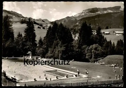 ÄLTERE POSTKARTE RIEZLERN SCHWIMMBAD FREIBAD BAD KLEINWALSERTAL Stempel Sondertarif Ansichtskarte AK postcard cpa
