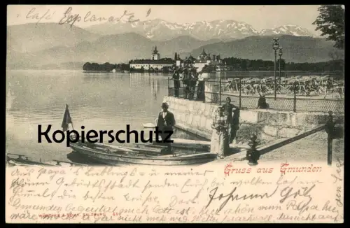 ALTE POSTKARTE GRUSS AUS GMUNDEN 1901 Botte Ehepaar Verfasser schreibt aus Café Esplanade Ansichtskarte AK cpa postcard