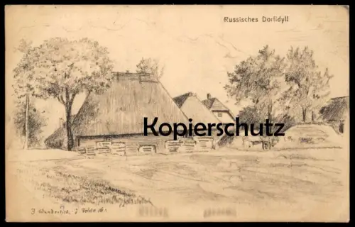 ALTE KÜNSTLER POSTKARTE RUSSLAND DORF DORFIDYLL 1. WELTKRIEG J. WUNDERLICH IM FELDE 1916 Russia postcard Ansichtskarte