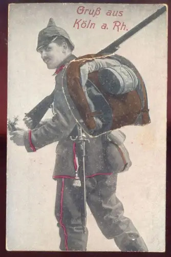 ALTE POSTKARTE GRUSS AUS KÖLN SOLDAT RUCKSACK LEPORELLO 10 ANSICHTEN Systemkarte Ansichtskarte cpa AK postcard