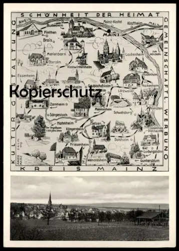 ALTE POSTKARTE FINTHEN LANDKARTE KREIS MAINZ DRAIS OBERALM ZORNHEIM SELZEN DAHLHEIM ESSENHEIM EBERSHEIM LÖRZWEILER