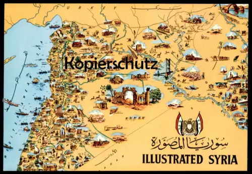 ÄLTERE POSTKARTE ILLUSTRATED SYRIA WAPPEN Damas Syrie Syrien map Landkarte cpa postcard Ansichtskarte AK