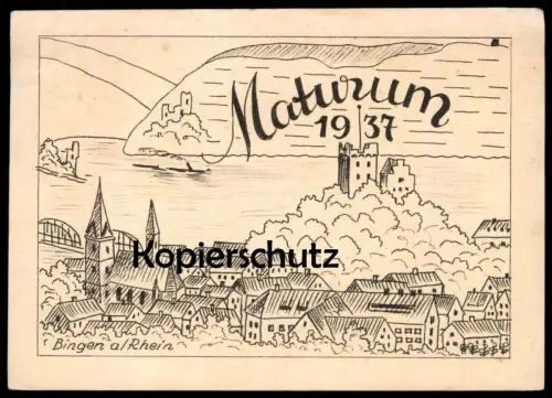 ALTE POSTKARTE BINGEN AM RHEIN MATURUM 1937 MATURA ABITUR SCHULE school école Ansichtskarte postcard AK cpa