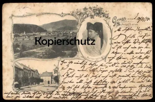 ALTE POSTKARTE GRUSS AUS SCHOPFHEIM 1898 PANORAMA MARKGRÄFLERIN Totalansicht Total Schwarzwald Ansichtskarte AK postcard