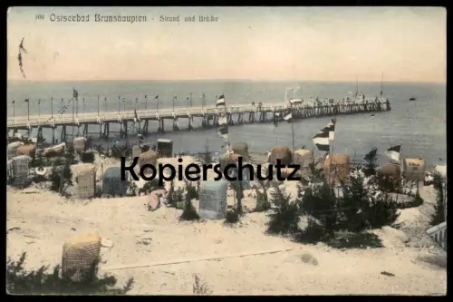 ALTE POSTKARTE OSTSEEBAD BRUNSHAUPTEN I. M. STRAND UND BRÜCKE Kühlungsborn cpa AK Ansichtskarte postcard