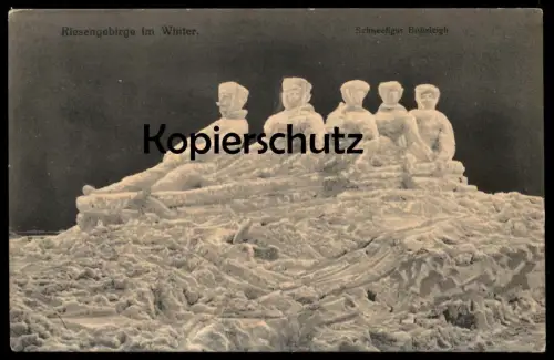 ALTE POSTKARTE RIESENGEBIRGE IM WINTER SCHNEEFIGUR BOBSLEIGH Bob Skulptur snow sculpture figure Schlesien Ansichtskarte