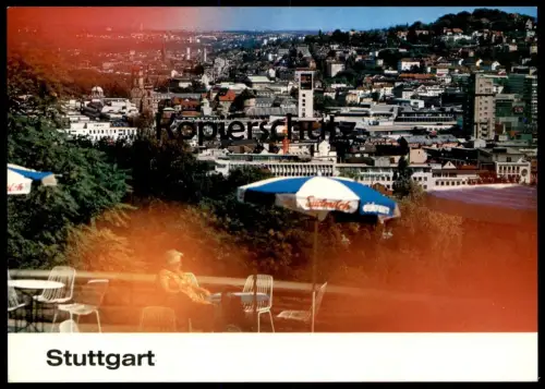 ÄLTERE POSTKARTE STUTTGART BLICK VON DER KARLSHÖHE SÜDMILCH SONNENSCHIRM VERLAG VERKEHRSAMT STUTTGART AK Ansichtskarte