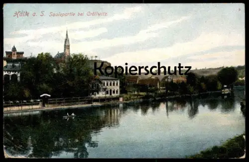 ALTE POSTKARTE HALLE SAALE SAALEPARTIE BEI CRÖLLWITZ 1907 Ansichtskarte postcard cpa