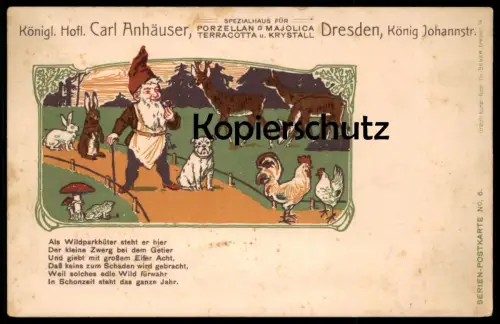 ALTE POSTKARTE DRESDEN CARL ANHÄUSER KÖNIGLICHER HOFLIEFERANT PORZELLAN ZWERG FROSCH frog dwarf midget nain postcard
