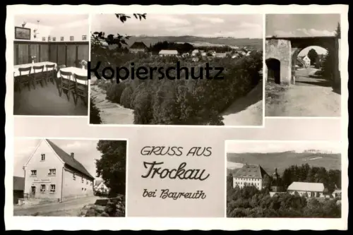 ÄLTERE POSTKARTE GRUSS AUS TROCKAU BEI BAYREUTH GASTWIRTSCHAFT UND BÄCKEREI LÖFFLER RECHTECKSTEMPEL Ansichtskarte AK cpa