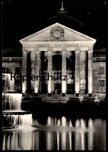 ÄLTERE POSTKARTE WIESBADEN KURHAUS BEI NACHT BRUNNEN SPRINGBRUNNEN at night nuit AK Ansichtskarte cpa postcard