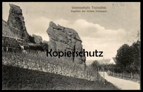 ALTE POSTKARTE WEINKOSTHALLE TROLLMÜHLE EIGENTUM DES KREISES KREUZNACH MÜNSTER SARMSHEIM RHEIN-NAHE Weinrebe postcard AK