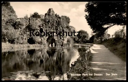 ÄLTERE POSTKARTE WÖRLITZER PARK BEI DESSAU DER STEIN Wanderweg Wörlitzer Garten parc garden cpa postcard Ansichtskarte