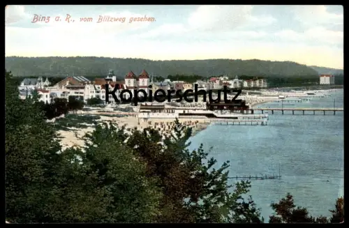 ALTE POSTKARTE BINZ AUF RÜGEN VOM BLITZWEG GESEHEN STRAND Ansichtskarte AK postcard cpa