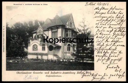 ALTE POSTKARTE ZITTAU GEWERBE- UND INDUSTRIEAUSSTELLUNG 1902 EINFAMILIENHAUS Architektur architecture Oberlausitz AK