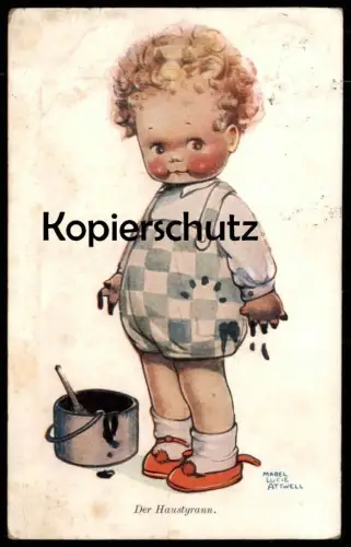 ALTE POSTKARTE DER HAUSTYRANN JUNGE MIT FARBTOPF MABEL LUCIE ATTWELL KIND enfant crying boy child Ansichtskarte postcard