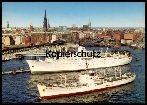 ÄLTERE POSTKARTE HAMBURG HAFEN UND STADTPANORAMA SCHIFF PASTEUR & RIO LUJAN Schiffe ship port bateau postcard cpa AK