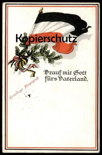 ALTE POSTKARTE PATRIOTIK GLAUBE DRAUF MIT GOTT FÜRS VATERLAND WWI WELTKRIEG EICHENLAUB FLAGGE Ansichtskarte AK postcard