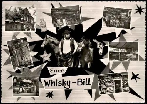 ÄLTERE GROSSFORMATIGE POSTKARTE (DIN A5) RANCH ZUM WIESGEN WHISKY BILL FORSBACH BEI KÖLN Rösrath postcard Ansichtskarte