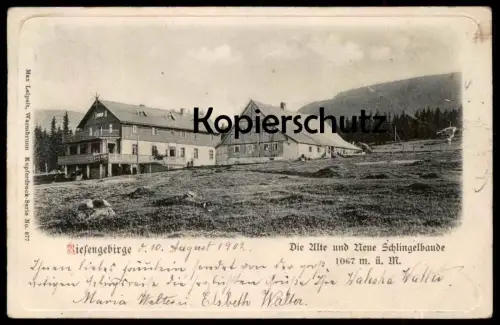 ALTE POSTKARTE RIESENGEBIRGE ALTE UND NEUE SCHLINGELBAUDE Spindlermühle Spindleruv Mlyn Rübezahl Sudeten cpa postcard AK