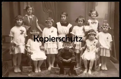 ALTE FOTO POSTKARTE MÄDCHEN HEILIGE KOMMUNION ATELIER ANTON STREIT WIEN 1927 child enfant girl communion photo postcard