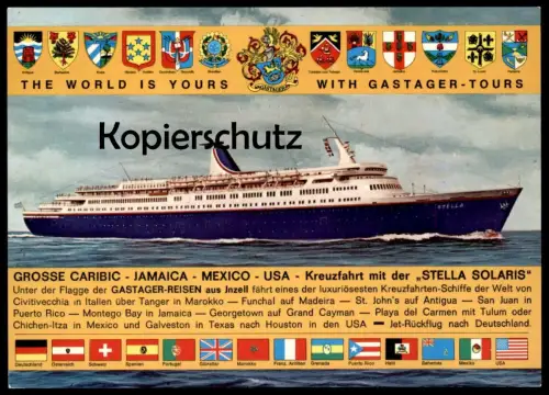 ÄLTERE POSTKARTE MS STELLA SOLARIS GROSSE CARIBIC JAMAICA MEXICO USA KREUZFAHRT flag Schiff ship postcard Ansichtskarte