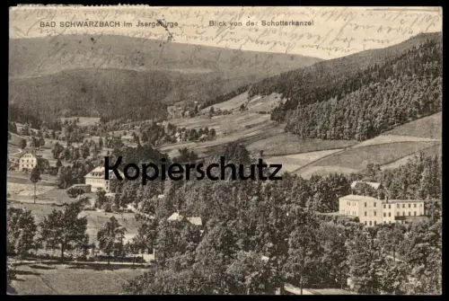 ALTE POSTKARTE BAD SCHWARZBACH IM ISERGEBIRGE BLICK VON DER SCHOTTERKANZEL Swieradow Zdroj Schlesien cpa postcard AK