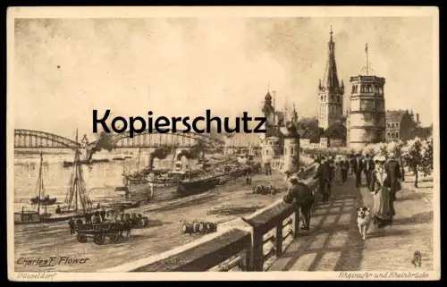 ALTE POSTKARTE DÜSSELDORF RHEINUFER OILETTE RAPHAEL TUCK POSTCARD SERIE No.1634 KÜNSTLER CHARLES F. FLOWER postcard cpa