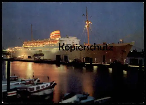 ÄLTERE POSTKARTE MS OSLOFJORD BEI NACHT HAMBURG HAFEN FÄHRE SCHIFF ship at night port bateau nuit postcard cpa AK