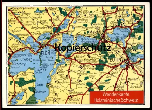 ÄLTERE POSTKARTE LANDKARTE WANDERKARTE HOLSTEINISCHE SCHWEIZ MALENTE KREUZFELD EUTIN TRAMM RIXDORF BENZ map postcard