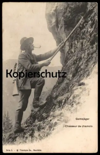 ALTE POSTKARTE GAMSJÄGER ALPEN CHASSEUR DE CHAMOIS ALPES JÄGER JAGD Schweiz hunter hunting Ansichtskarte postcard AK cpa