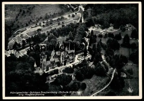 ALTE POSTKARTE KÖNIGSWINTER SCHLOSS DRACHENBURG SCHULE ST. MICHAEL FLIEGERAUFNAHME FREIGEGEBEN R.L.M. Ansichtskarte cpa