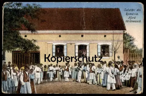 ALTE POSTKARTE SALUTARI DIN ROMANIA HORA TARANEASCA TRACHT TANZ dance Rumänien roumanie Ansichtskarte AK cpa postcard