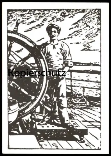 ÄLTERE POSTKARTE MATROSE AM STEUERRAD SEGELSCHIFF RUDERGÄNGER STEUERMANN Schiff Bestellung Boats Broschüre Heuerbaas AK