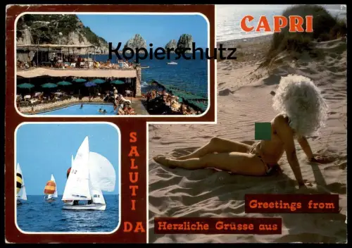 ÄLTERE POSTKARTE SALUTI DA CAPRI Frau femme seins nus nude breast woman nudity FKK cpa postcard Ansichtskarte AK