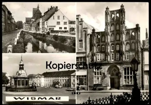 ÄLTERE POSTKARTE WISMAR WASSERKUNST UND RATHAUS HISTORISCHE GASTSTÄTTE ALTER SCHWEDE MÜHLENGRUBE Ansichtskarte postcard