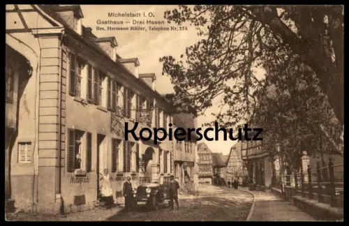 ALTE POSTKARTE MICHELSTADT ODENWALD GASTHAUS DREI HASEN BES. HERMANN MÜLLER ALTES AUTO oldtimer Ansichtskarte postcard