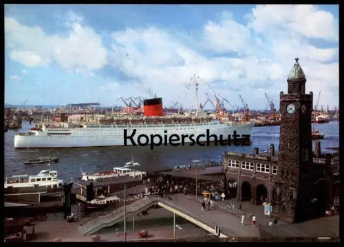 ÄLTERE POSTKARTE MS QUEEN ELIZABETH 2 KREUZFAHRTSCHIFF CUNARD HAMBURG ST. PAULI Schiff Motorschiff postcard